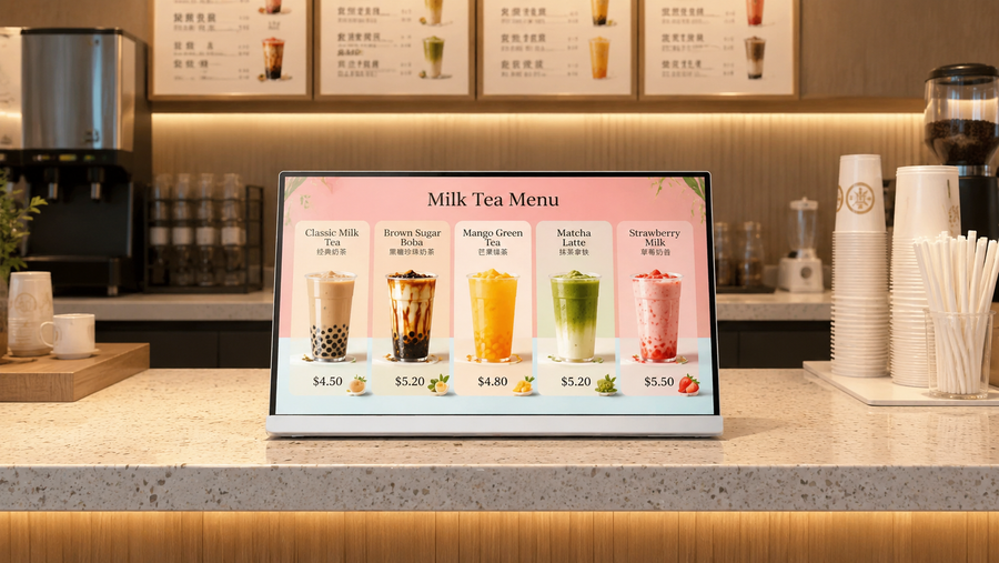digital papan menu LED cafe model minimalis untuk promo harian di counter pesanan, untuk kebutuhan toko minuman Indonesia - NEOX