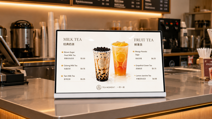digital papan menu LED cafe tampilan premium untuk cabang toko di counter pesanan, untuk kebutuhan restoran Indonesia - NEOX