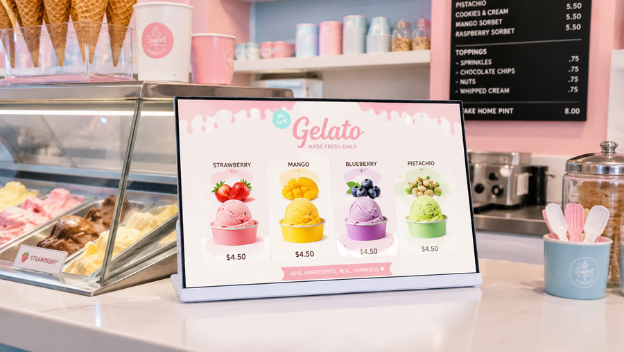digital signage kasir desain modern untuk menu restoran di counter pesanan, untuk kebutuhan restoran Indonesia - NEOX