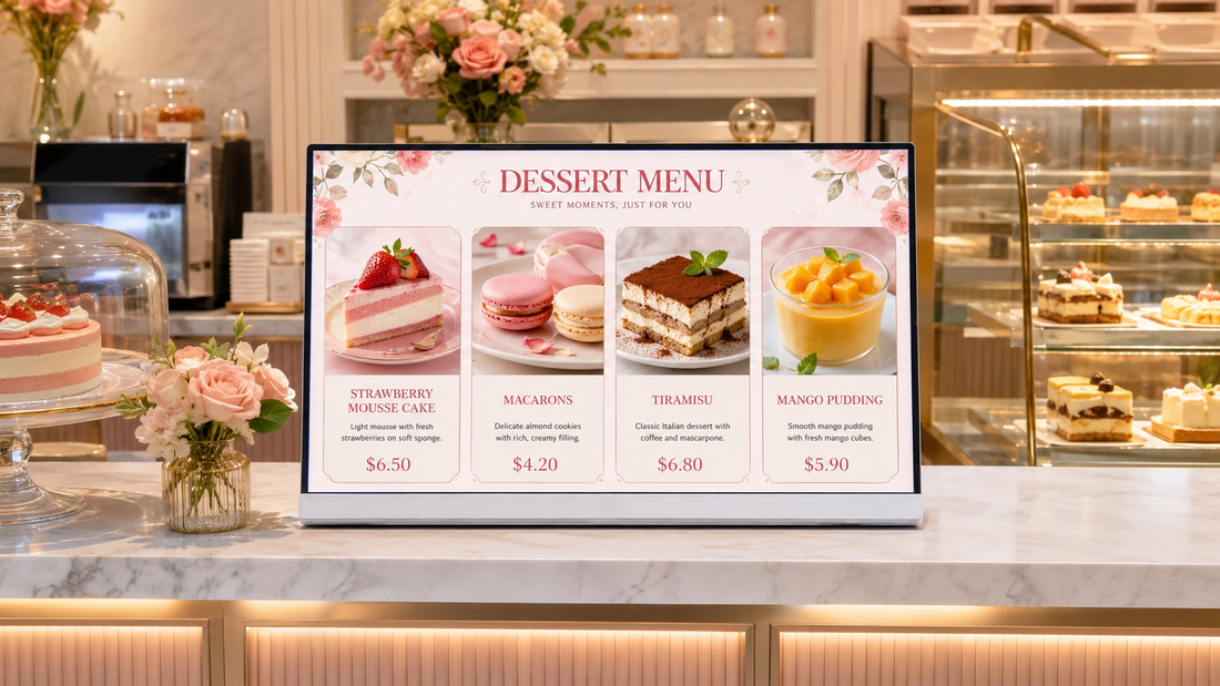 digital signage kasir model indoor untuk menu minuman di cabang toko, untuk kebutuhan toko minuman Indonesia - NEOX