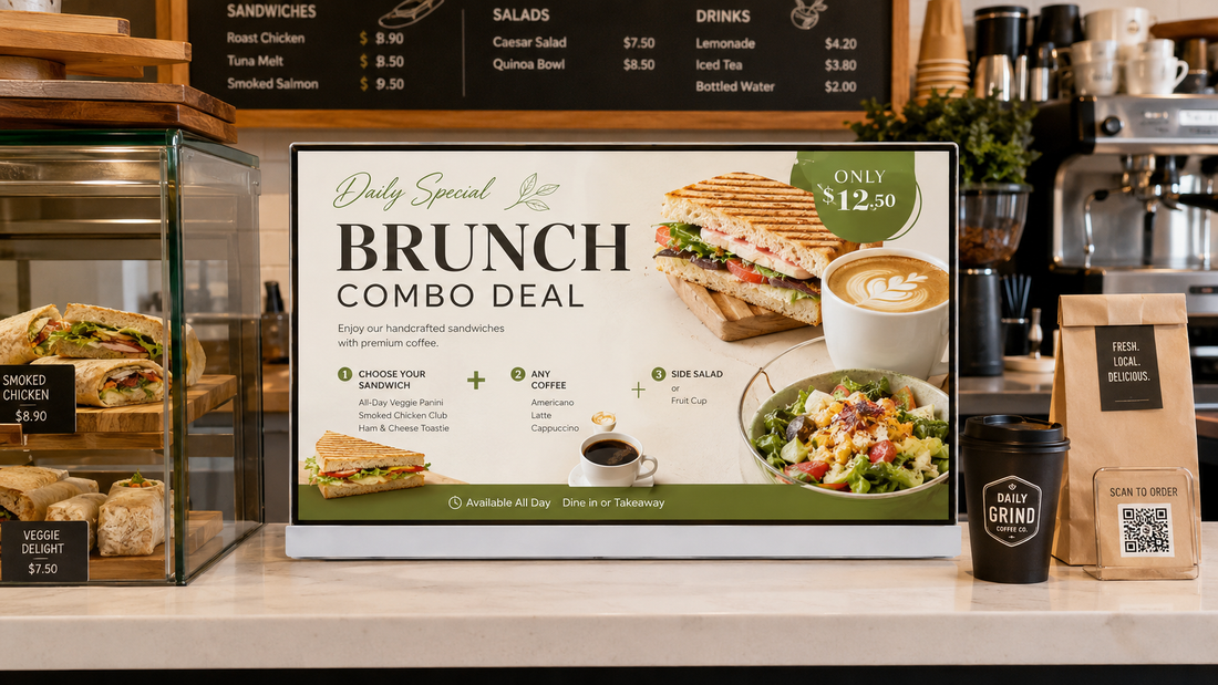 digital signage kasir tampilan premium untuk promo harian di promo harian, untuk kebutuhan cafe Indonesia - NEOX