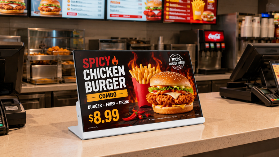 digital signage kasir versi premium untuk cabang toko di counter pesanan, untuk kebutuhan restoran Indonesia - NEOX