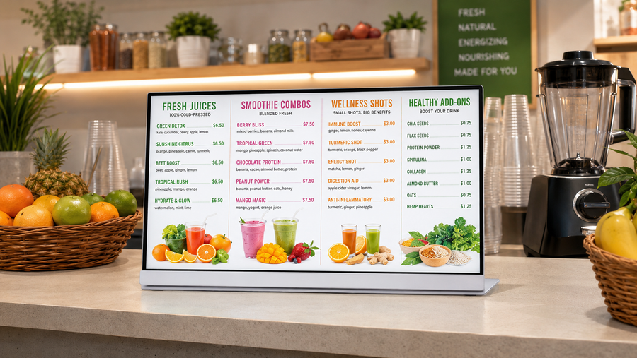 display menu digital 24 inch desain modern untuk menu restoran di counter pesanan, untuk kebutuhan toko minuman Indonesia - NEOX