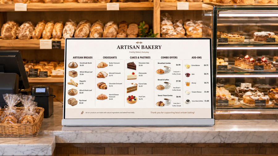 display menu digital 24 inch tampilan premium untuk menu minuman di cabang toko, untuk kebutuhan toko minuman Indonesia - NEOX