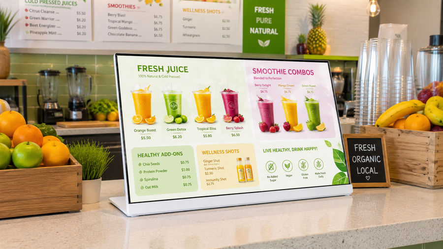 display menu digital 24 inch ukuran custom untuk menu minuman di counter pesanan, untuk kebutuhan restoran Indonesia - NEOX