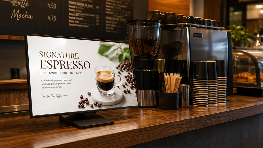 display menu meja custom untuk kasir cafe di meja kasir, untuk kebutuhan cafe Indonesia - NEOX