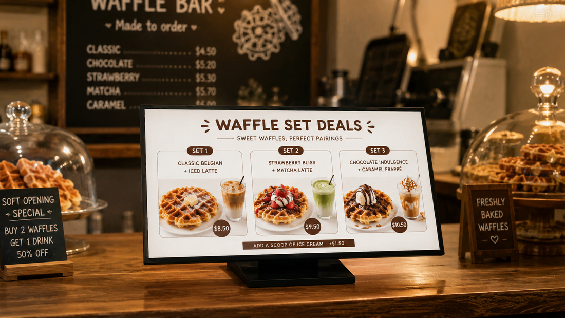display menu meja custom untuk promosi meja kasir di meja kasir, untuk kebutuhan restoran Indonesia - NEOX