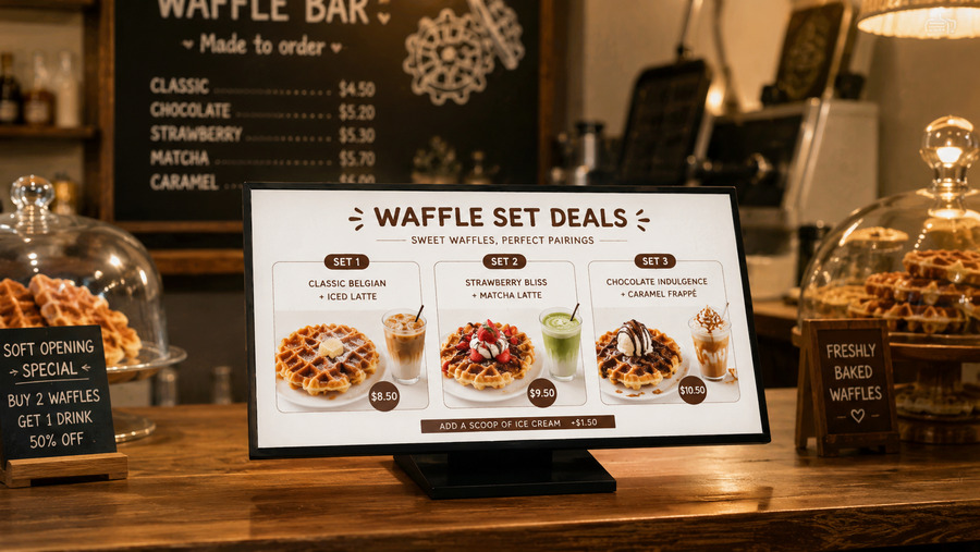 display menu meja custom untuk promosi meja kasir di meja kasir, untuk kebutuhan restoran Indonesia - NEOX