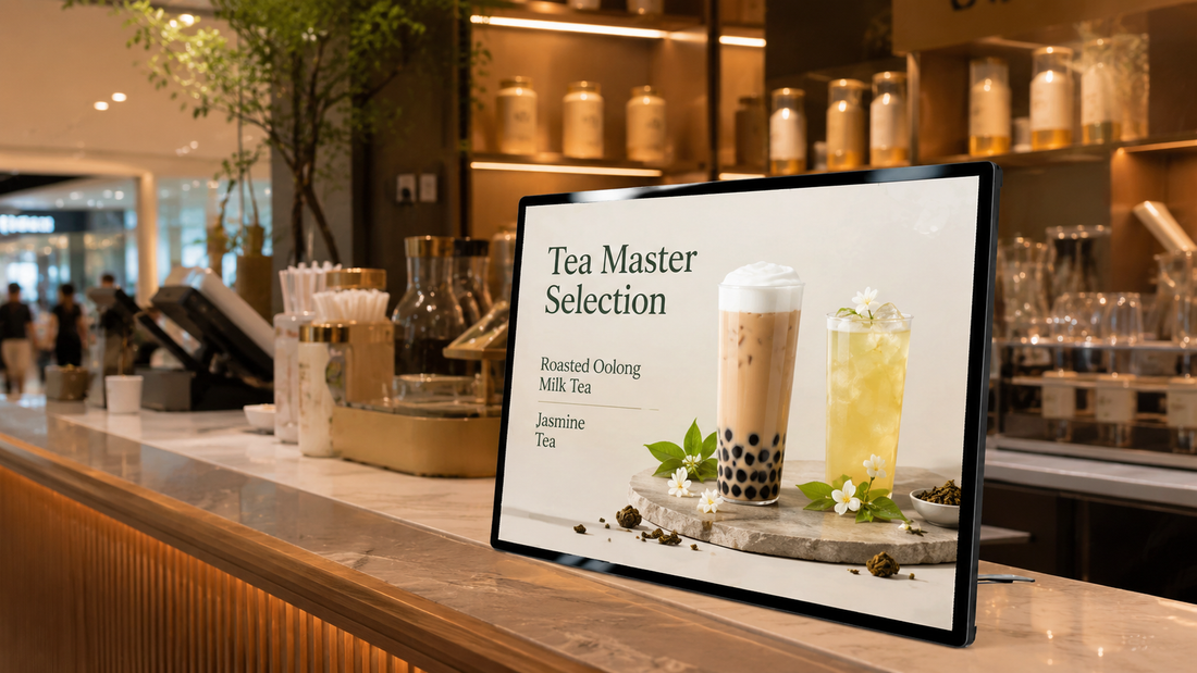 display menu meja desain modern untuk kasir cafe di counter kasir, untuk kebutuhan restoran Indonesia - NEOX