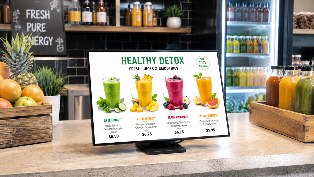 display menu meja tampilan premium untuk counter di meja kasir, untuk kebutuhan restoran Indonesia - NEOX