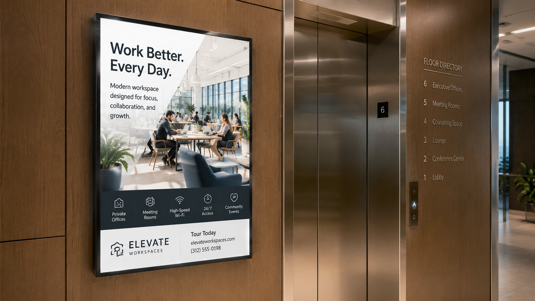 frame pengumuman lift versi premium untuk informasi elevator di area lift, untuk kebutuhan pusat perbelanjaan Indonesia - NEOX