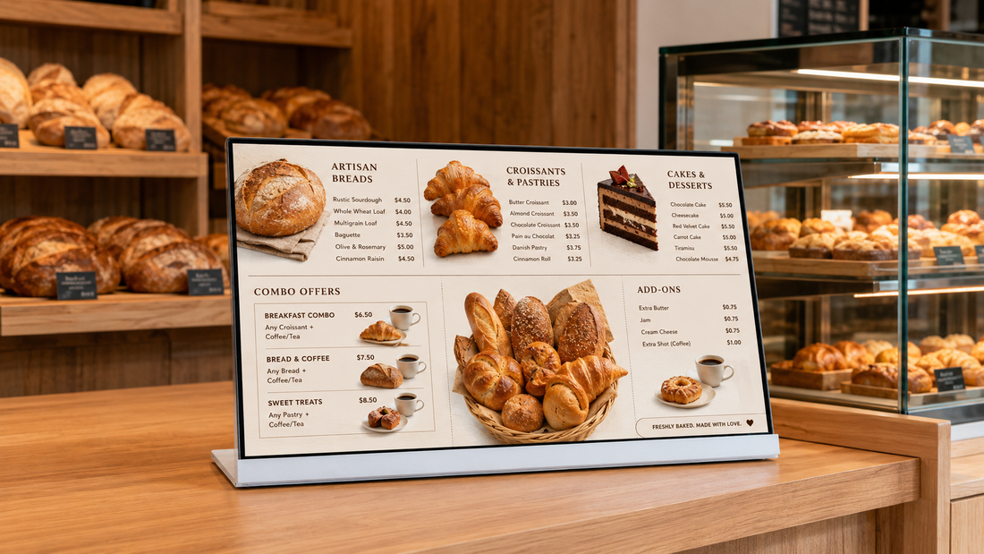 layar menu cafe versi premium untuk promo harian di counter pesanan, untuk kebutuhan toko minuman Indonesia - NEOX