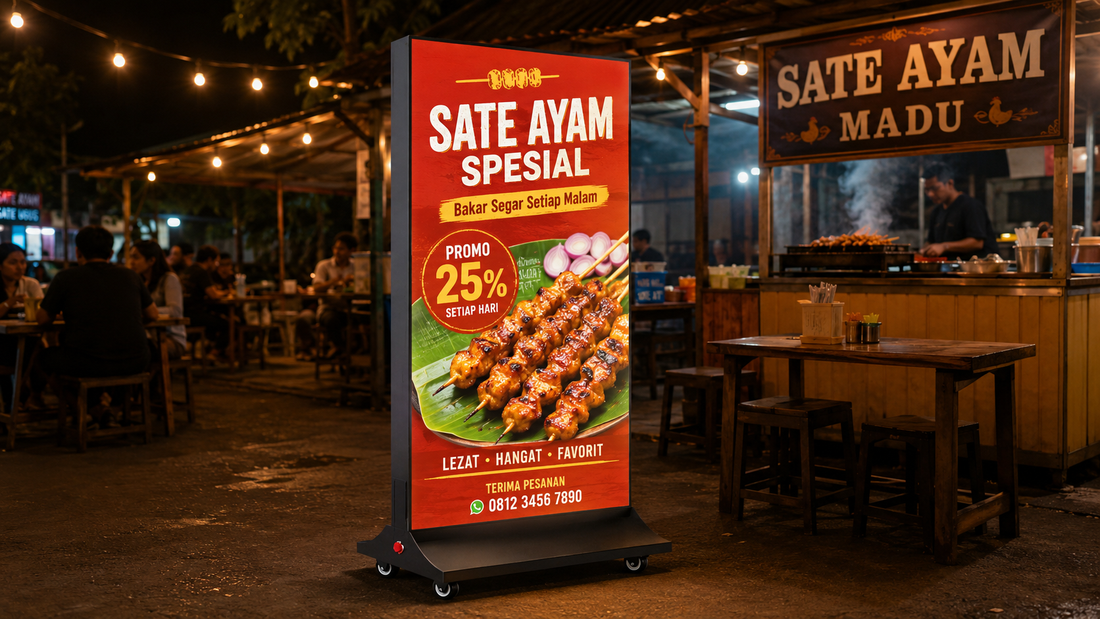 light box kain dua sisi desain modern untuk mall di night market, untuk kebutuhan tenant mall Indonesia - NEOX