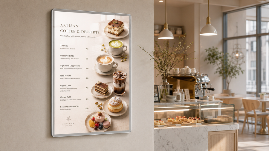 light box magnetik versi premium untuk display retail di menu cafe, untuk kebutuhan toko retail Indonesia - NEOX