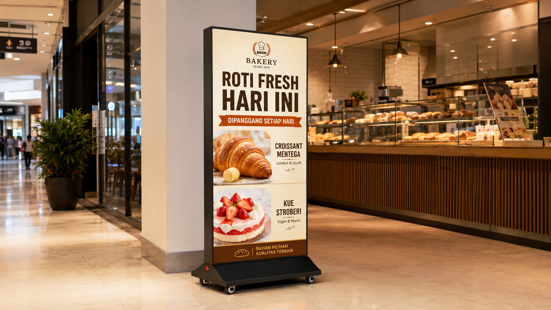 light box portable ukuran custom untuk display promo restoran di koridor mall, untuk kebutuhan toko retail Indonesia - NEOX