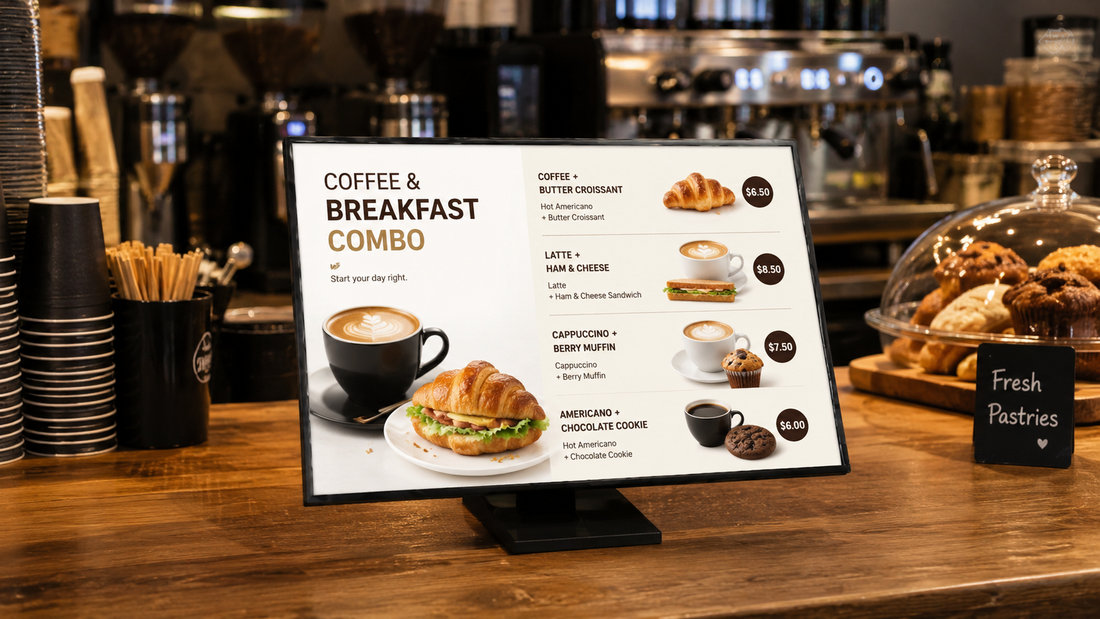 menu display meja desain modern untuk menu restoran di meja kasir, untuk kebutuhan restoran Indonesia - NEOX