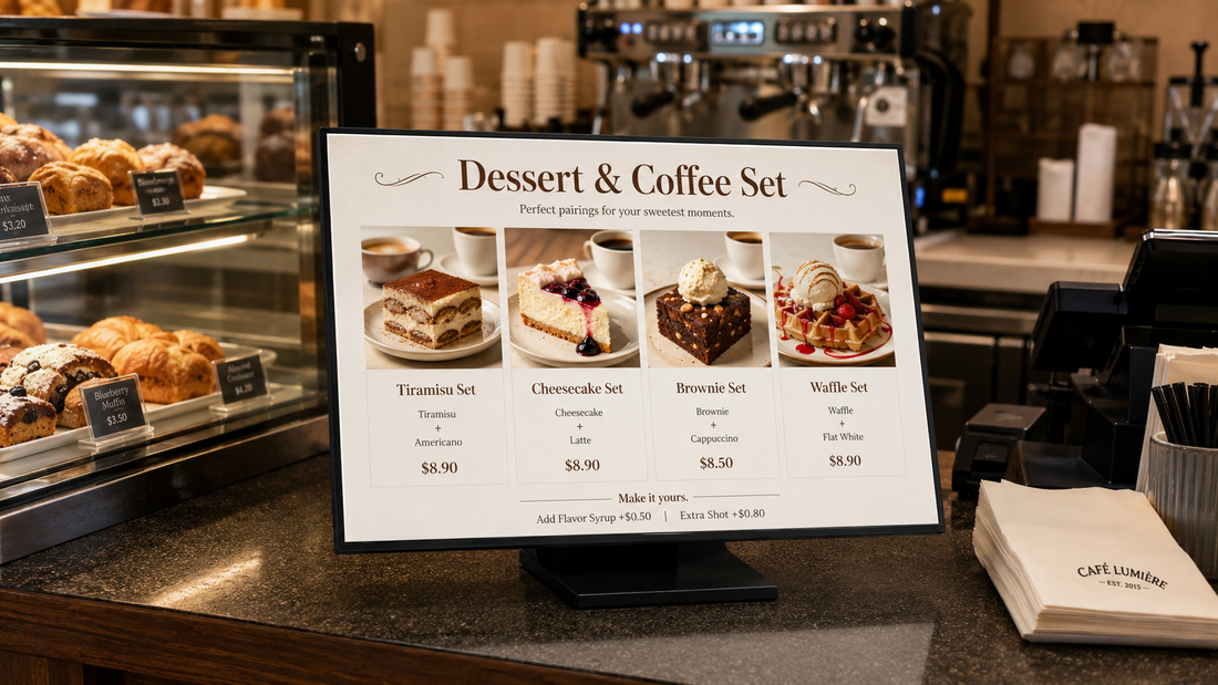 menu display meja model indoor untuk kasir cafe di meja kasir, untuk kebutuhan restoran Indonesia - NEOX