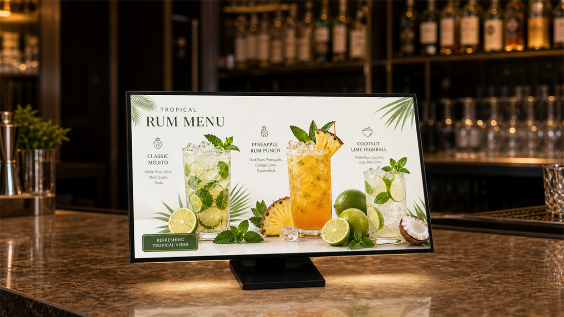 menu display meja model minimalis untuk promosi meja kasir di kasir cafe, untuk kebutuhan restoran Indonesia - NEOX