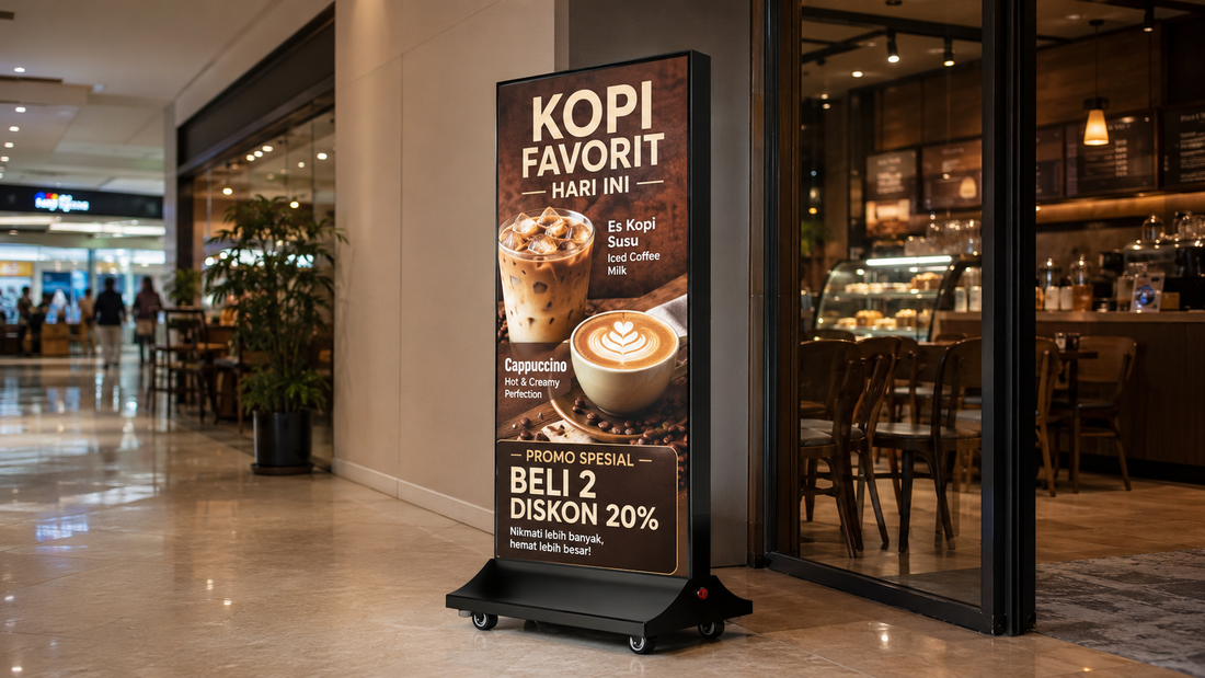 neon box berdiri desain modern untuk depan toko di koridor mall, untuk kebutuhan toko retail Indonesia - NEOX
