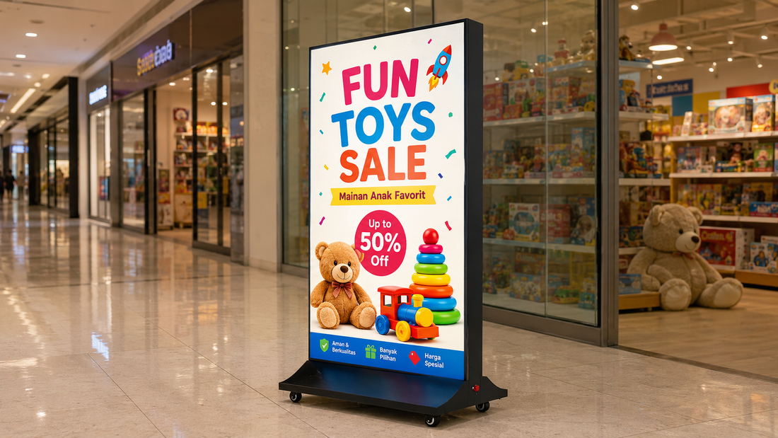 neon box berdiri tampilan premium untuk pintu masuk toko di koridor mall, untuk kebutuhan toko retail Indonesia - NEOX