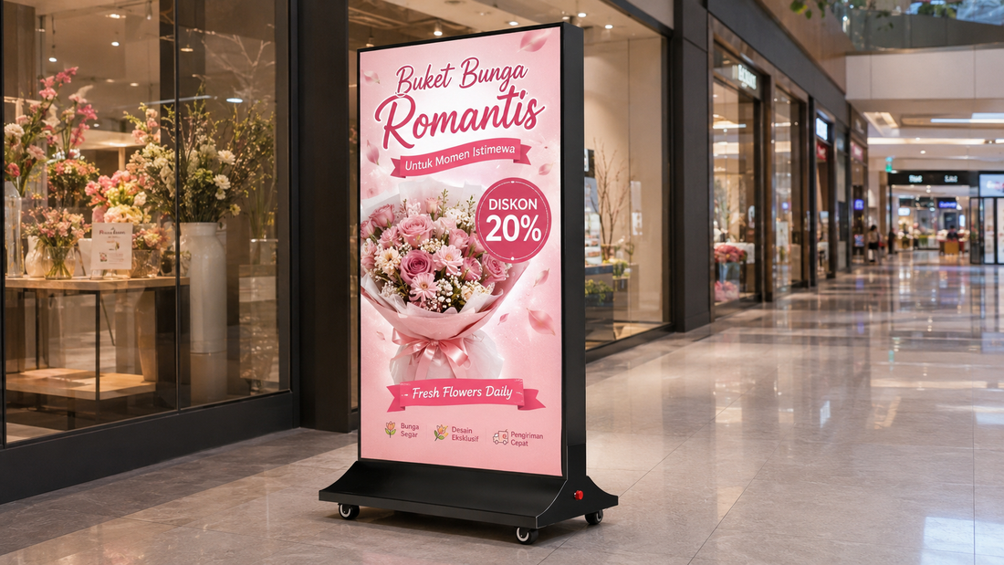 neon box berdiri tampilan premium untuk promosi mall di koridor mall, untuk kebutuhan booth mall Indonesia - NEOX