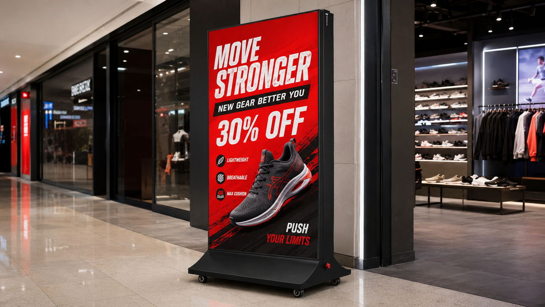 neon box berdiri versi premium untuk promosi mall di koridor mall, untuk kebutuhan toko retail Indonesia - NEOX