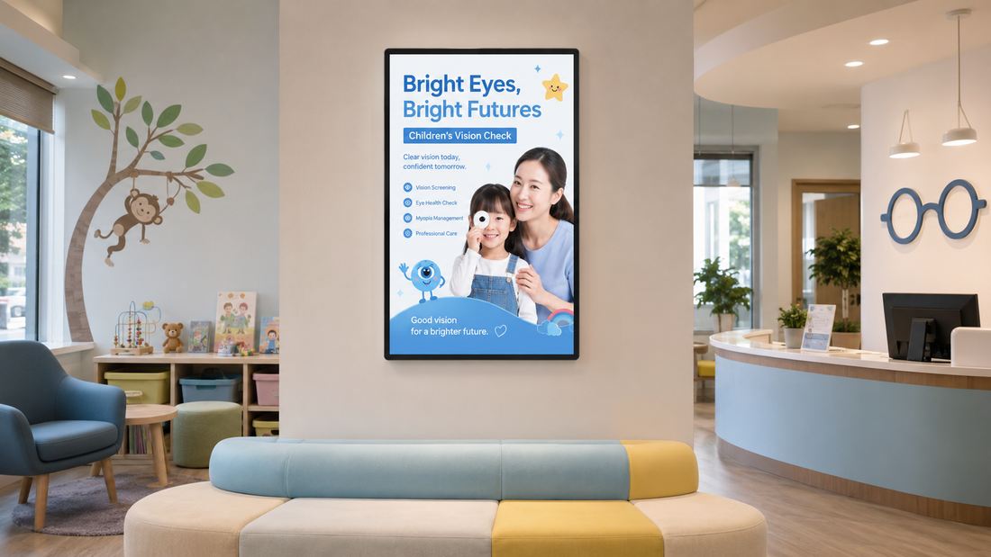 bingkai poster kaca tempered model indoor untuk display layanan di ruang tunggu klinik, untuk kebutuhan klinik kecantikan Indonesia - NEOX