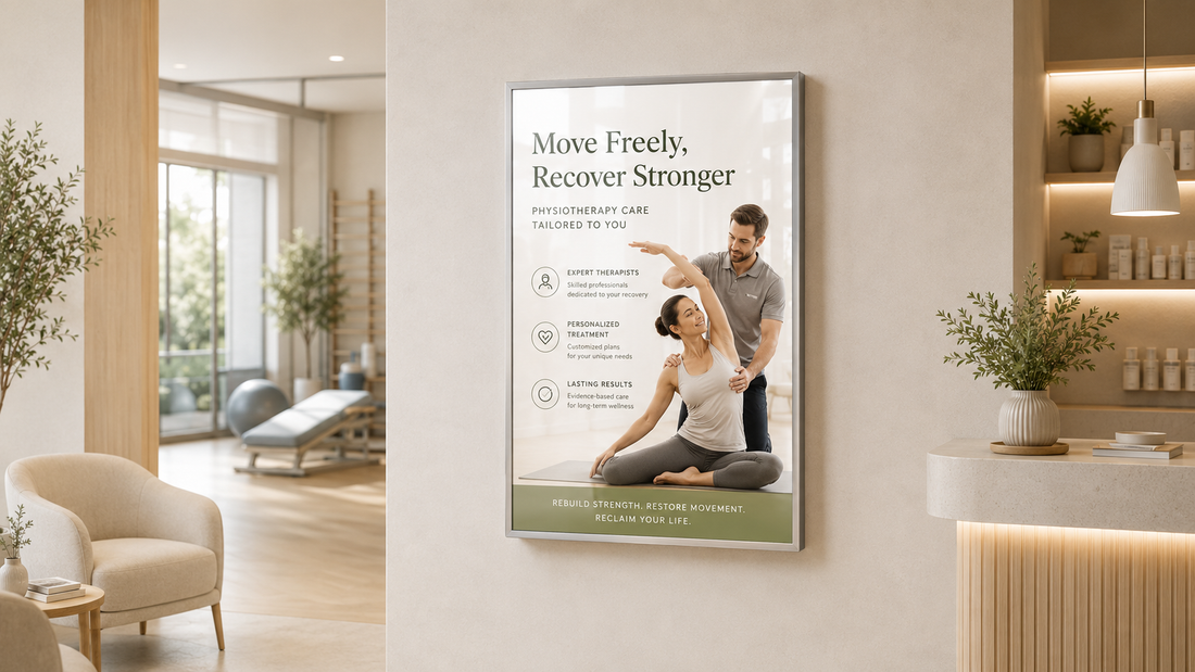 bingkai poster kaca tempered model minimalis untuk ruang tunggu di ruang tunggu klinik, untuk kebutuhan klinik kecantikan Indonesia - NEOX