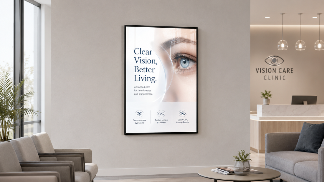 bingkai poster kaca tempered tampilan premium untuk kantor di ruang tunggu klinik, untuk kebutuhan ruang tunggu Indonesia - NEOX