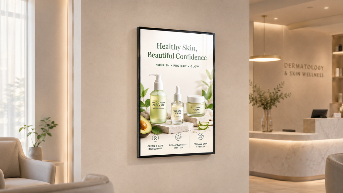 bingkai poster kaca tempered versi premium untuk ruang tunggu di ruang tunggu klinik, untuk kebutuhan ruang tunggu Indonesia - NEOX
