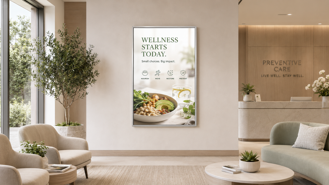 bingkai poster kaca versi premium untuk kantor di ruang tunggu klinik, untuk kebutuhan ruang tunggu Indonesia - NEOX