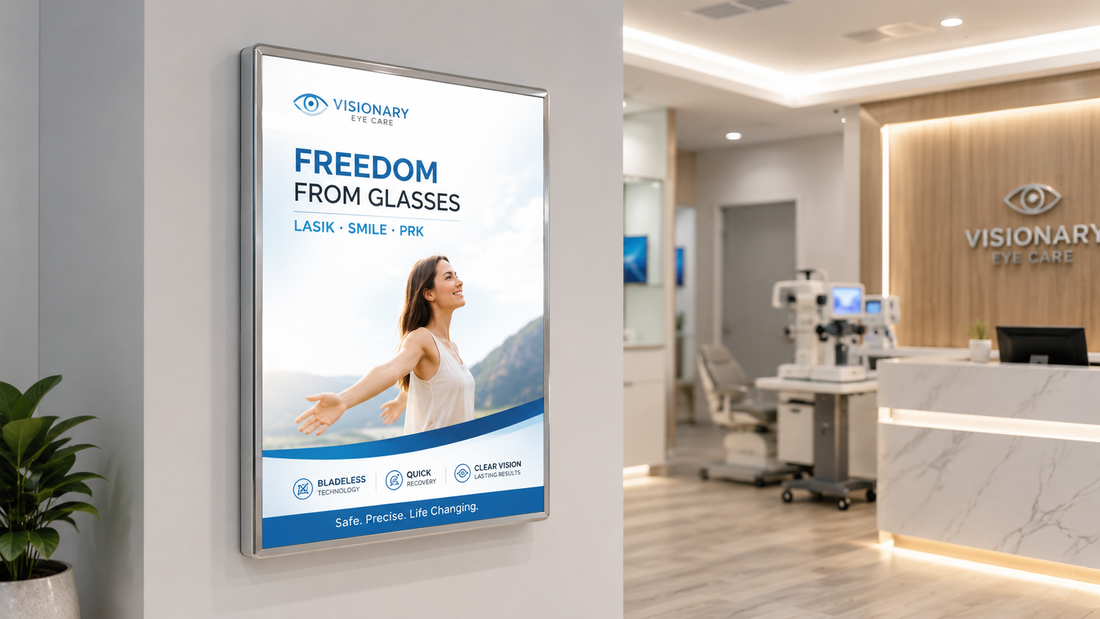 poster light box magnetik custom untuk poster promosi toko di klinik, untuk kebutuhan klinik Indonesia - NEOX