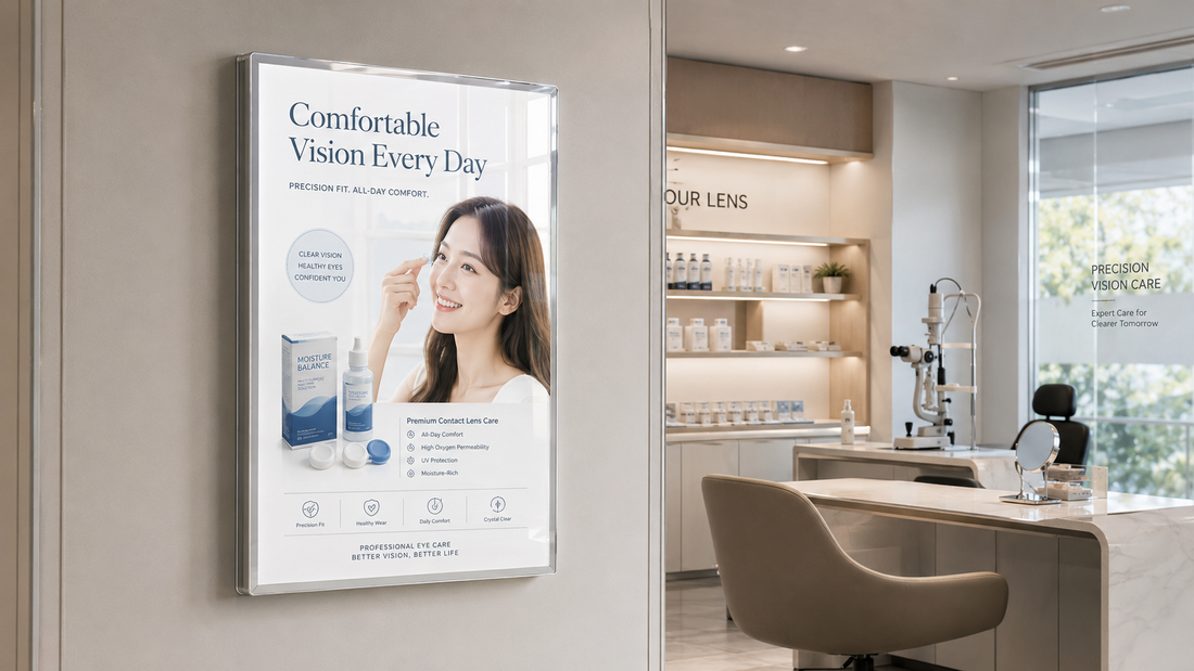 poster light box magnetik tampilan premium untuk display retail di klinik, untuk kebutuhan cafe Indonesia - NEOX