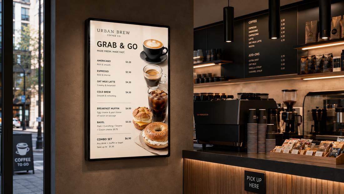 poster light box magnetik tampilan premium untuk poster promosi toko di menu cafe, untuk kebutuhan toko retail Indonesia - NEOX