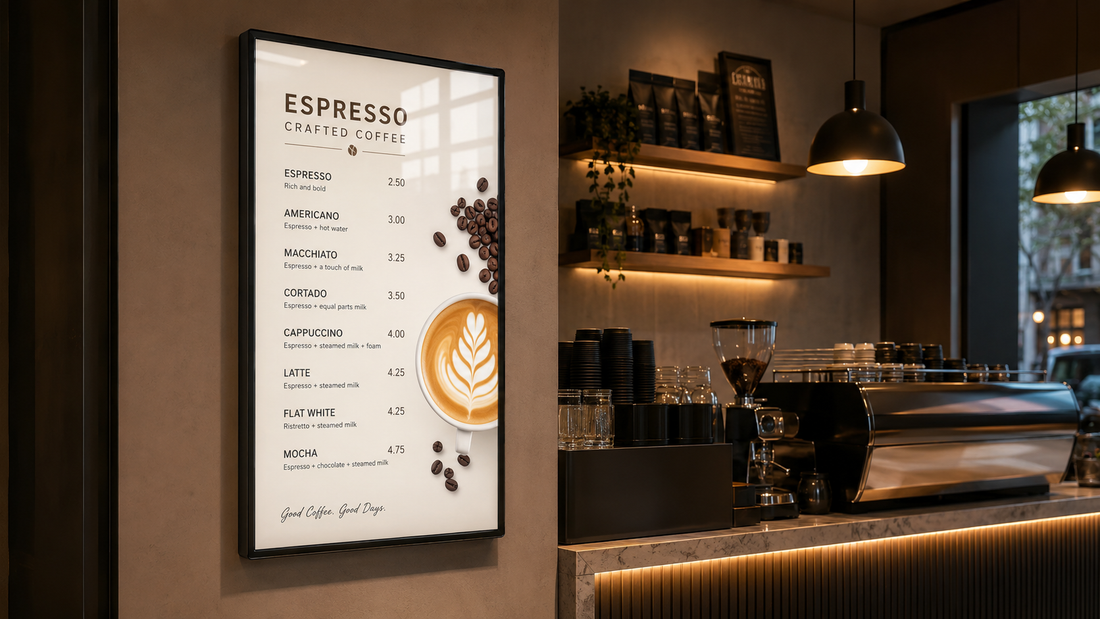 poster light box magnetik ukuran custom untuk display retail di menu cafe, untuk kebutuhan toko retail Indonesia - NEOX