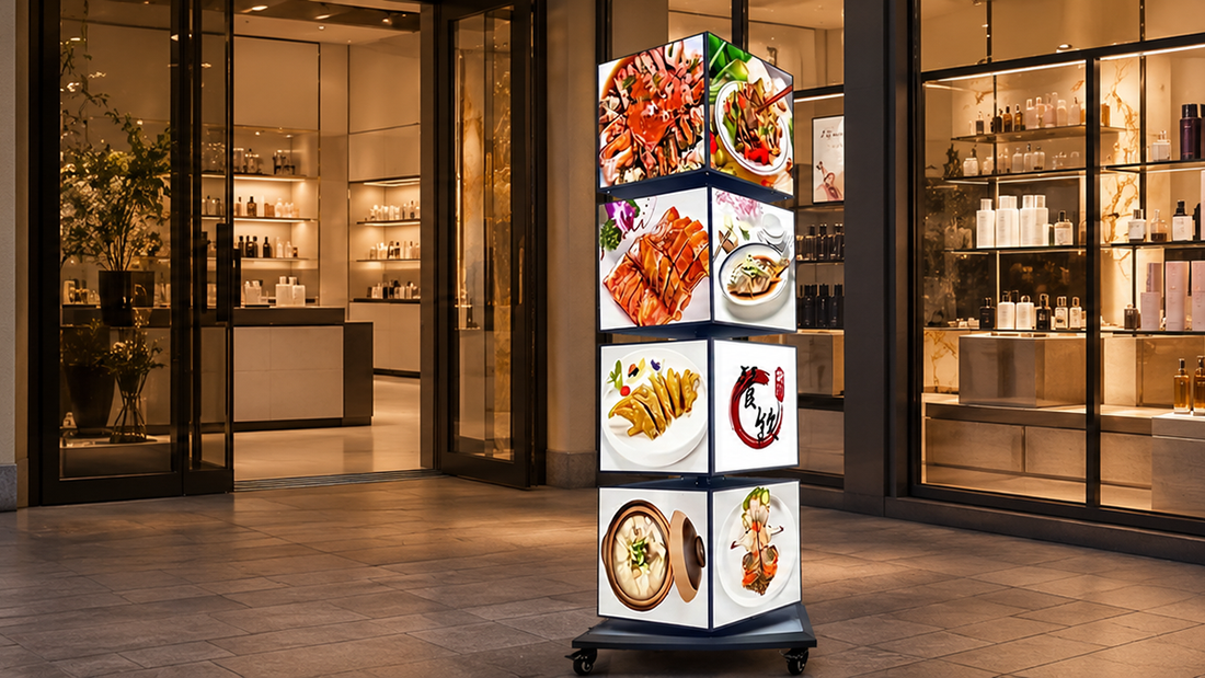 rotating light box model minimalis untuk mall di area ramai, untuk kebutuhan toko retail Indonesia - NEOX