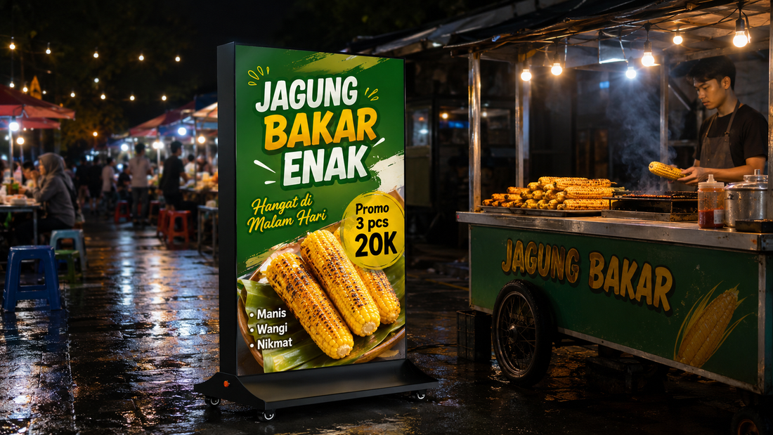 standing light box dua sisi custom untuk mall di night market, untuk kebutuhan tenant mall Indonesia - NEOX
