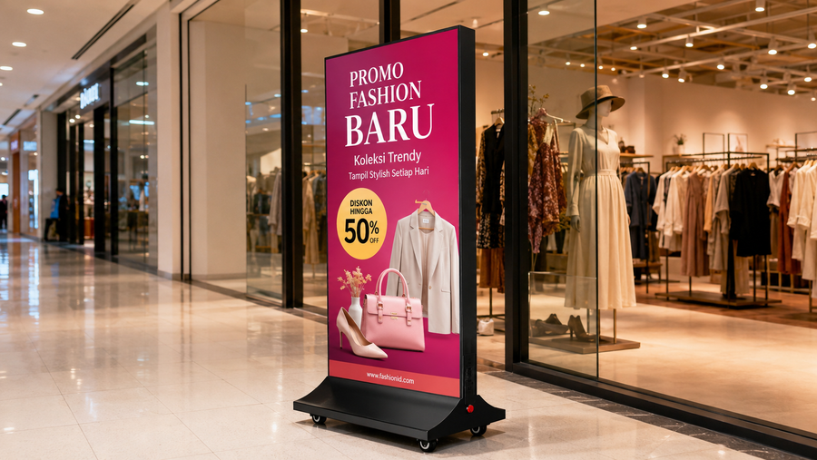 standing light box model indoor untuk display promo restoran di koridor mall, untuk kebutuhan toko retail Indonesia - NEOX