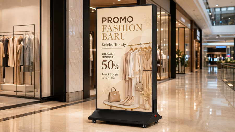 standing light box model minimalis untuk depan toko di koridor mall, untuk kebutuhan booth mall Indonesia - NEOX