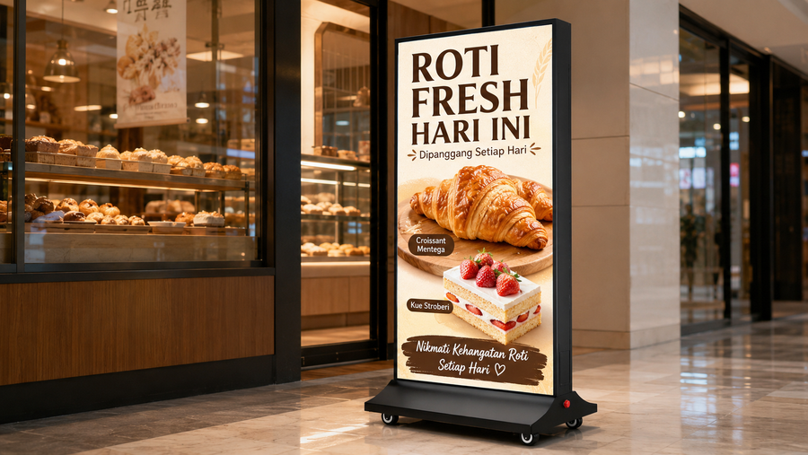 standing light box model minimalis untuk promosi mall di koridor mall, untuk kebutuhan toko retail Indonesia - NEOX