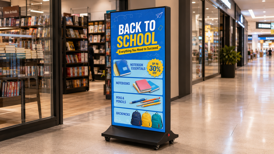 standing light box ukuran custom untuk pintu masuk toko di koridor mall, untuk kebutuhan toko retail Indonesia - NEOX