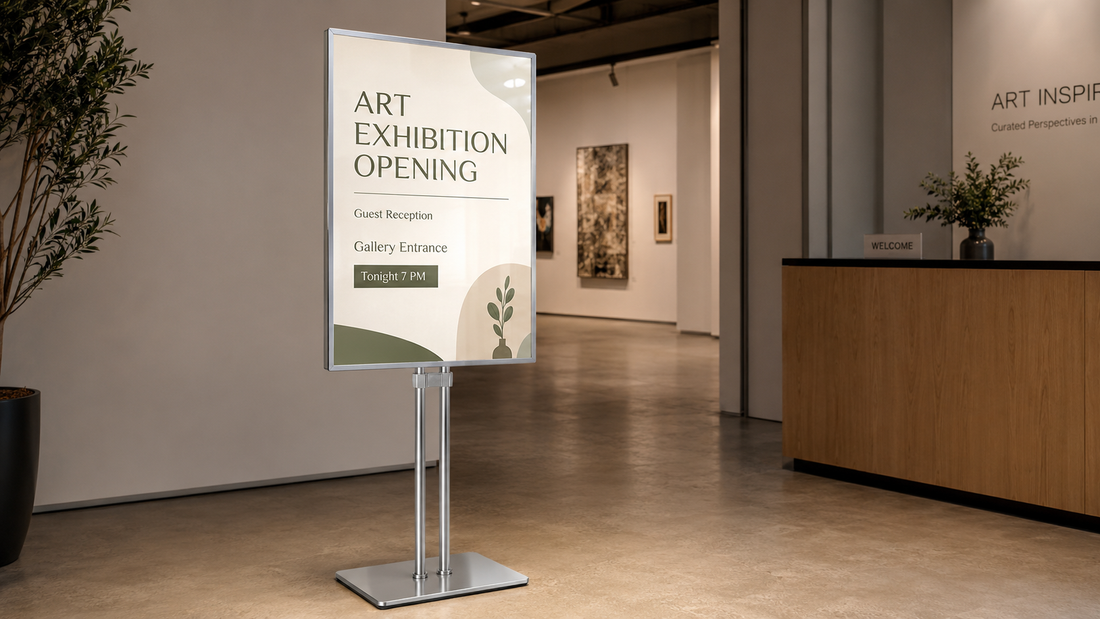 standing Bingkai Poster custom untuk lobby hotel di area registrasi event, untuk kebutuhan showroom Indonesia - NEOX