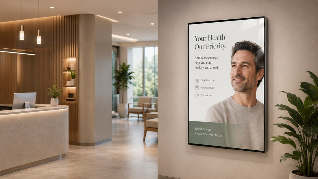 Contoh penggunaan Bingkai Poster tempered glass di lobby kantor