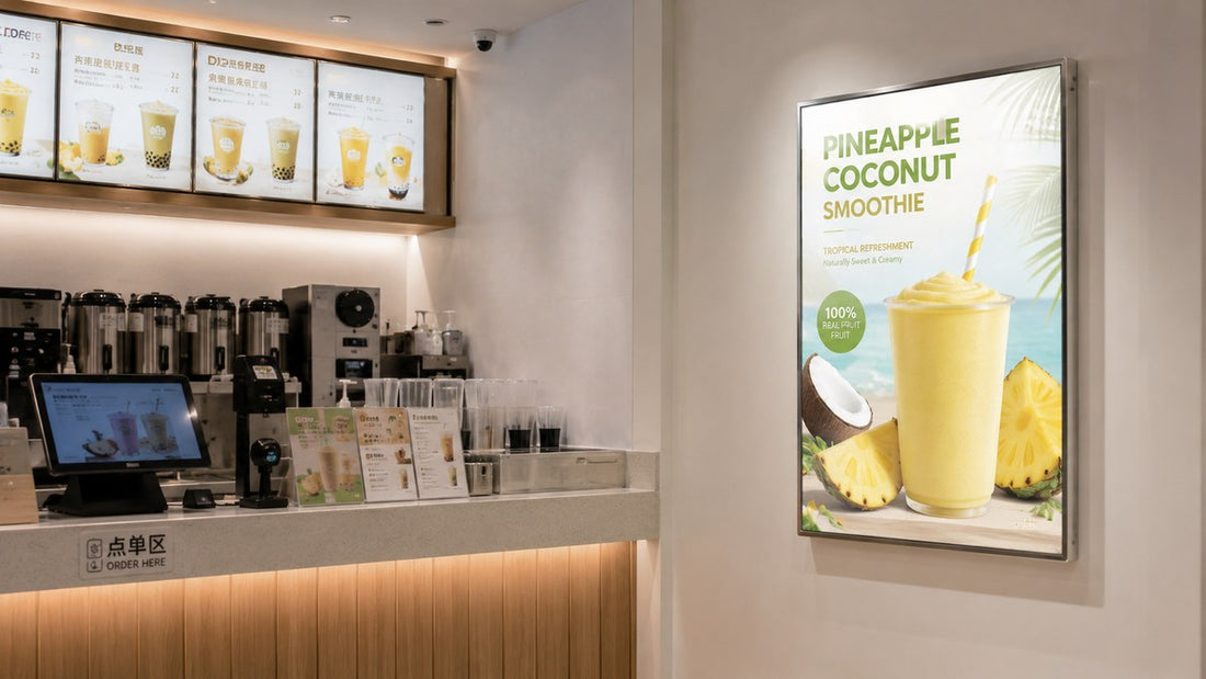 Contoh penggunaan poster light box premium di display layanan