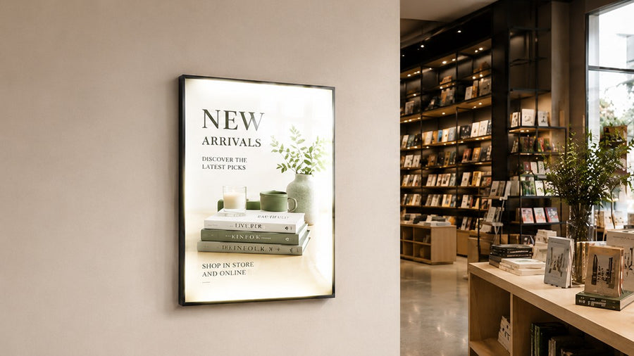 light box kaca tempered untuk retail wall