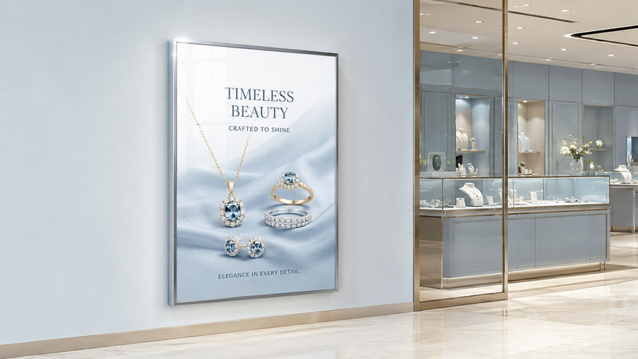 light box kaca tempered untuk dinding retail