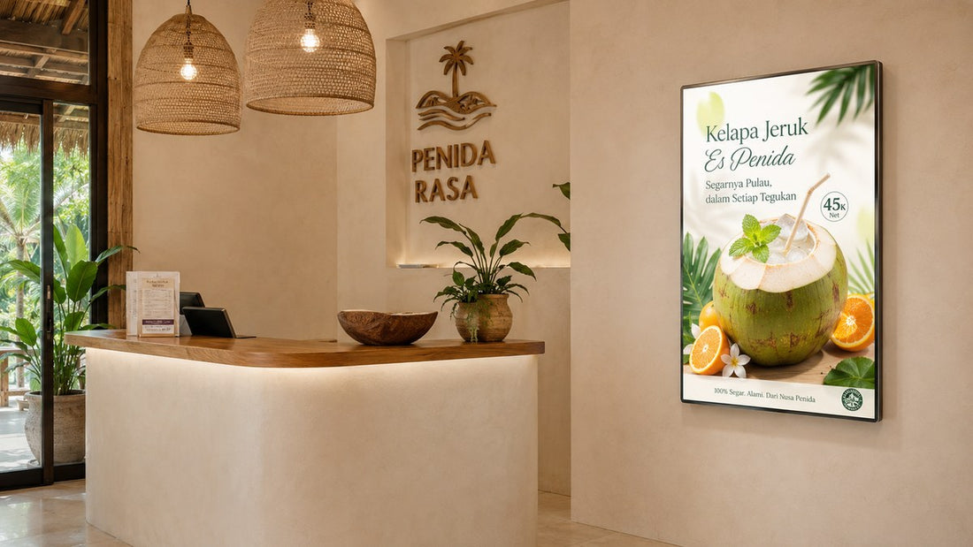 Contoh penggunaan neon box dinding di dinding restoran