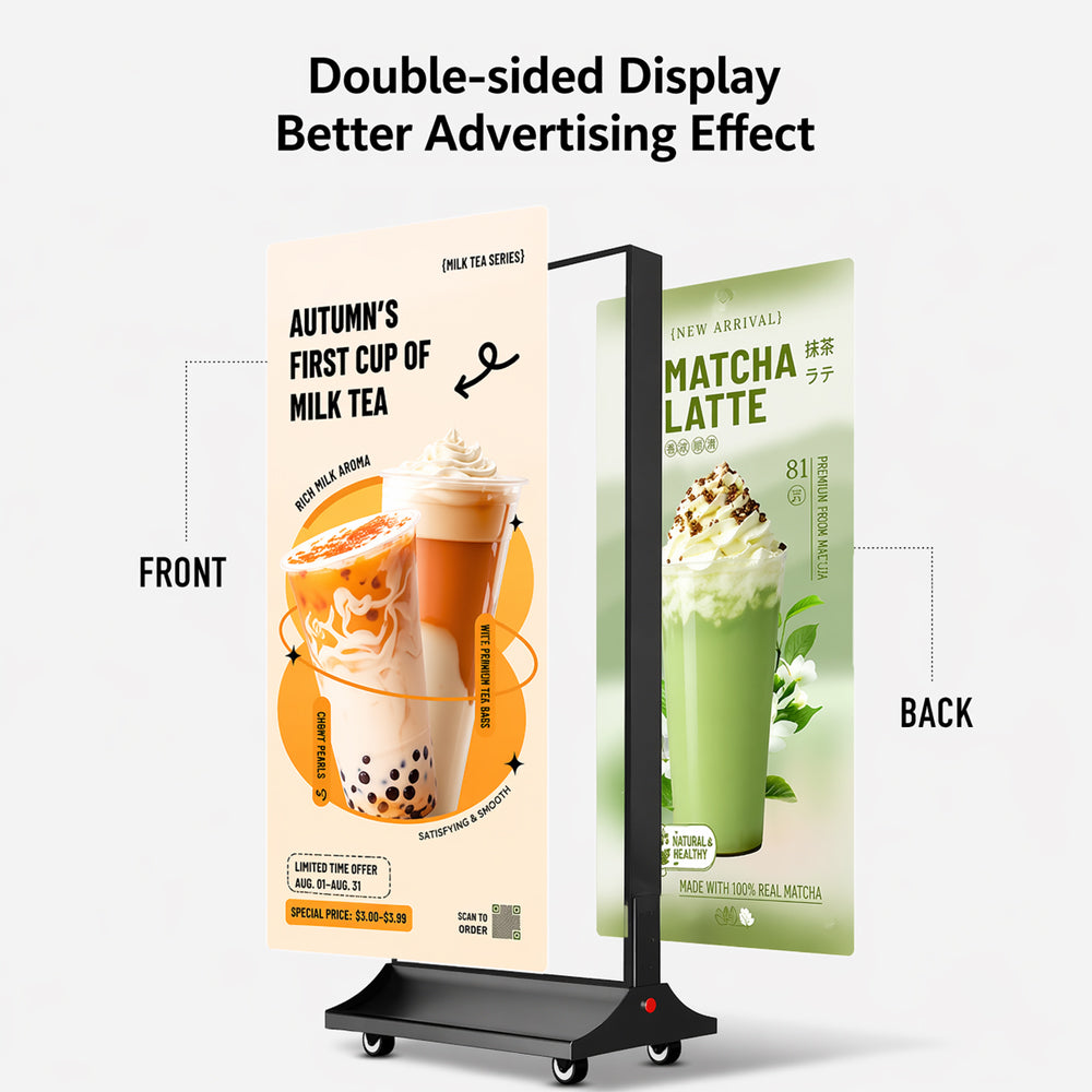 Double sided LED fabric light box dengan roda pemindah