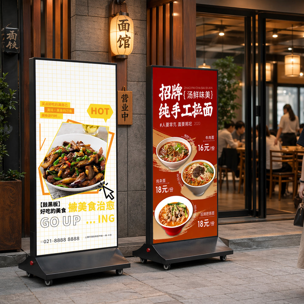 Visual soft film pada standing fabric light box dua sisi