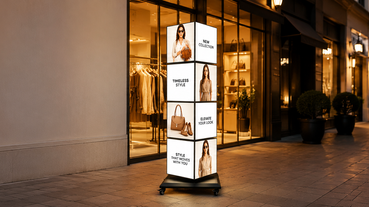 Floor standing light boxes for entrance traffic
